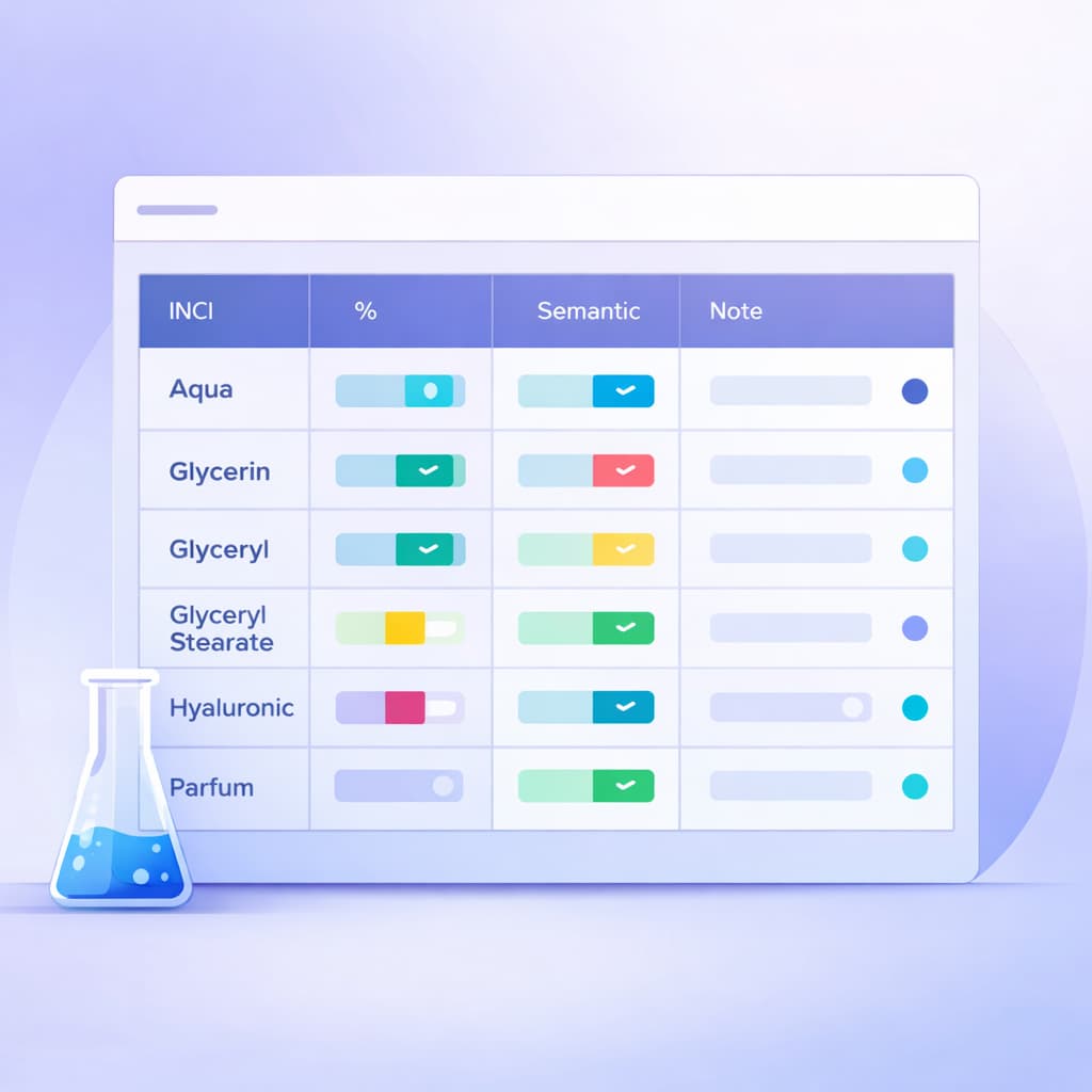 Automatic INCI declaration with concentration data and CosIng database