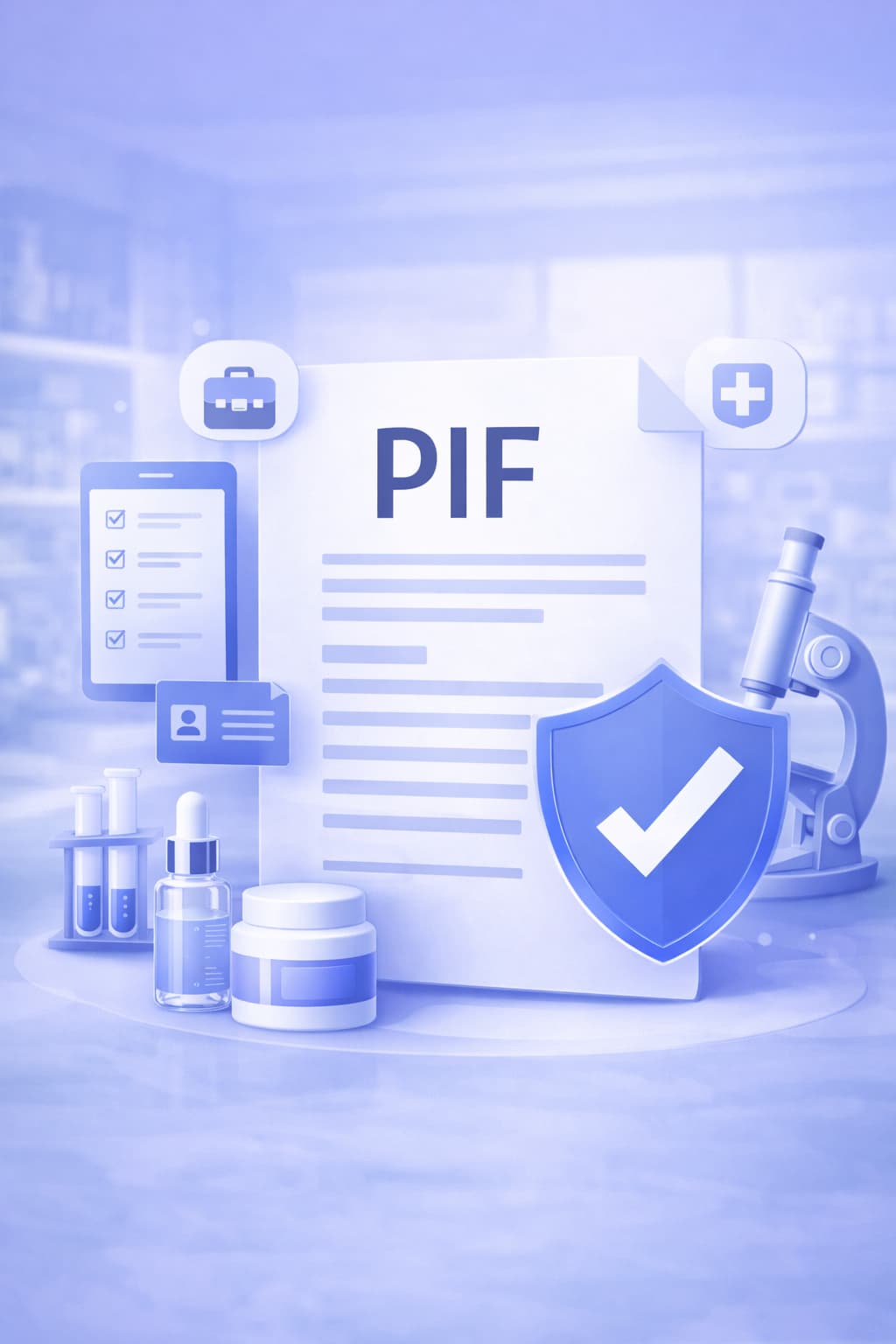 PIF document with safety assessment, microscope and cosmetic products